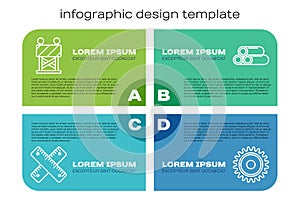 Set line Crossed ruler, Road barrier, Circular saw blade and Industry metallic pipe. Business infographic template