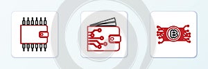 Set line Cryptocurrency bitcoin in circuit, wallet and icon. Vector