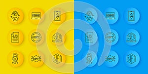 Set line Cyber security, Binary code, NFT Digital crypto art, Laptop with store app, Ethereum ETH and icon. Vector