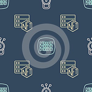 Set line Cyber security, NFT blockchain technology and Binary code on seamless pattern. Vector