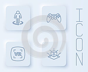 Set line 3d modeling, Gamepad, Virtual reality and . White square button. Vector