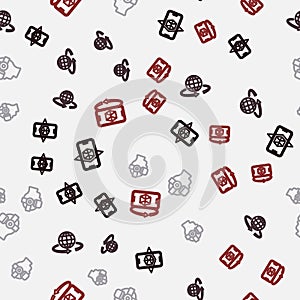 Set line 3d modeling, Virtual reality glasses and on seamless pattern. Vector