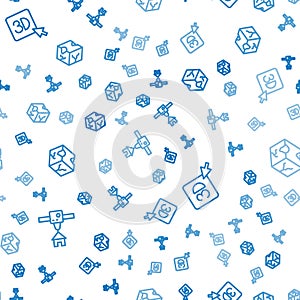 Set line 3D printer house, and Isometric cube on seamless pattern. Vector