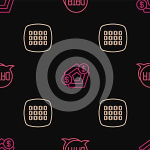 Set line Data analysis, Binary code and Financial growth on seamless pattern. Vector