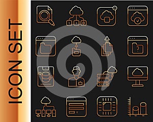 Set line Data analysis, Cloud technology data transfer, File missing, Browser files, Search concept with folder and