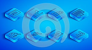 Set line Data analysis, Financial growth, decrease, Search data, Binary code, globe and icon. Vector