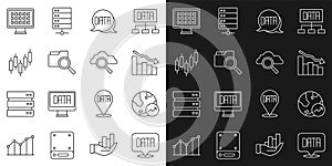 Set line Data analysis, Financial growth, decrease, Search with folder, Browser stocks market, Binary code and cloud