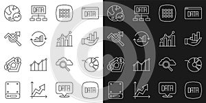 Set line Data analysis, Pie chart infographic, Binary code, Search data, Financial growth and icon. Vector