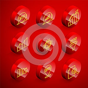 Set line Data analysis, Pie chart infographic, Financial growth, Processor CPU, Binary code, decrease and icon. Vector
