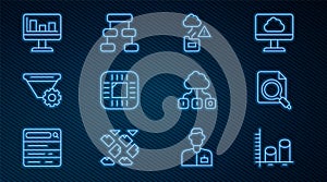 Set line Data analysis, Search concept with folder, Cloud technology data transfer, Processor CPU, Filter setting