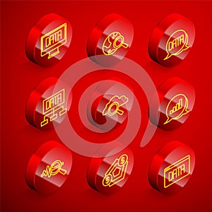 Set line Data analysis, Search globe, cloud computing, Pie chart infographic, data and Financial growth icon. Vector