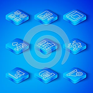 Set line Data analysis, Server, Data, Web Hosting, Hangar with servers, stream, Browser files, Computer network
