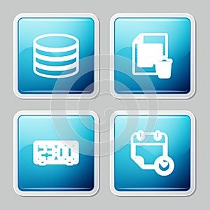 Set line Database, Delete file document, Digital alarm clock and Calendar and icon. Vector