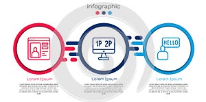 Set line Dating app online, Computer monitor screen and Acquaintance. Business infographic template. Vector