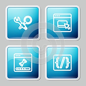 Set line Debugging, Browser files, Loading data window and Programming language syntax icon. Vector