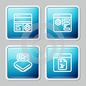 Set line Debugging, Browser setting, Processor and Software icon. Vector