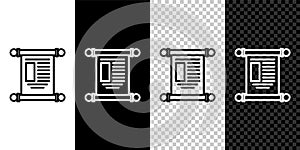 Set line Decree, paper, parchment, scroll icon icon isolated on black and white background. Chinese scroll. Vector