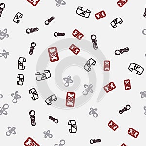 Set line 360 degree view, VR controller game, and 3d modeling on seamless pattern. Vector