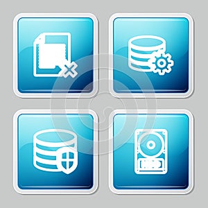 Set line Delete file document, Setting database server, Database protection and Hard disk drive HDD icon. Vector