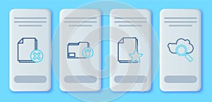 Set line Delete folder, Document with star, file document and Search cloud computing icon. Vector