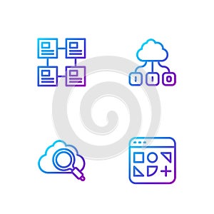 Set line Different files, Search cloud computing, Hierarchy organogram chart and Cloud technology data transfer