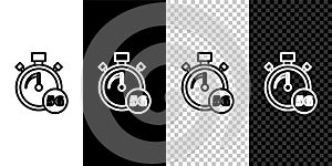 Set line Digital speed meter concept with 5G icon isolated on black and white background. Global network high speed