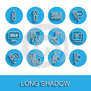 Set line Digital thermometer, Meteorology, Fahrenheit and icon. Vector