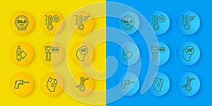 Set line Digital thermometer, Meteorology, High human body temperature, Medical, and icon. Vector