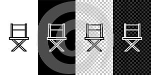 Set line Director movie chair icon isolated on black and white background. Film industry. Vector