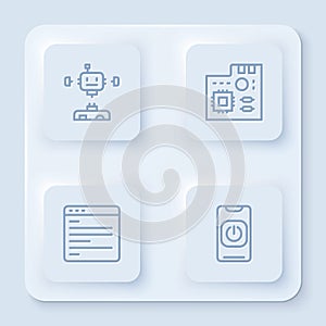 Set line Disassembled robot, Motherboard digital chip, Computer api interface and Turn off from phone. White square