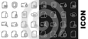 Set line Document, Delete file document, Cloud download and upload, folder protection, lock, with, PSD and icon. Vector