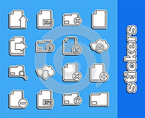 Set line Document folder, Add new file, Cloud download and upload, Delete, with clock, Next page arrow, Upload document