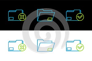 Set line Document folder and check mark, Delete and icon. Vector