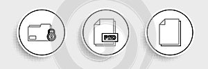 Set line Document, Folder and lock and PSD file document icon. Vector