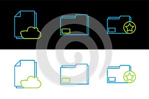 Set line Document folder with star, Cloud storage text document and icon. Vector