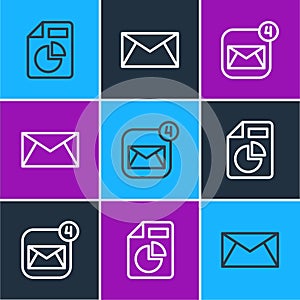 Set line Document with graph chart, Envelope and Mail and e-mail icon. Vector