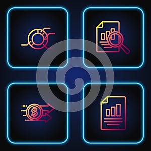 Set line Document with graph chart, Financial growth dollar, Pie infographic and . Gradient color icons. Vector