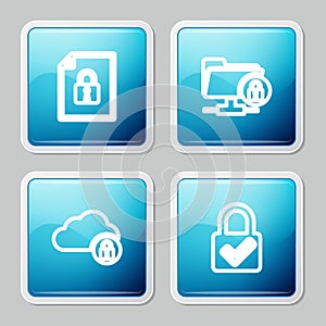 Set line Document and lock, FTP folder, Cloud computing and Lock check mark icon. Vector