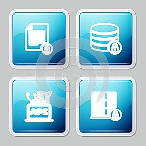 Set line Document and lock, Server security with, Computer api interface and icon. Vector