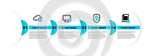 Set line Document and lock, Shield security with, Lock on monitor and Cloud computing icon. Vector