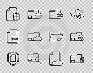 Set line Document protection concept, Folder and lock, Delete folder, Search with, Cloud storage text document, and Add