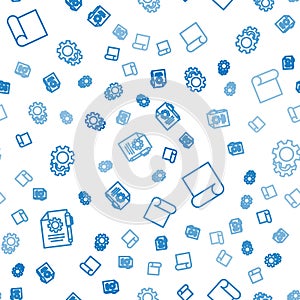 Set line Document settings and pen, Graphing paper for engineering and Gear on seamless pattern. Vector