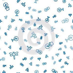 Set line Dragonfly, Forest and on seamless pattern. Vector