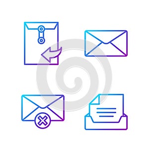 Set line Drawer with document, Delete envelope, Envelope and Envelope. Gradient color icons. Vector