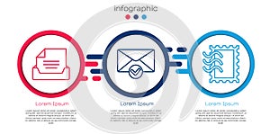 Set line Drawer with document, Envelope and check mark and Postal stamp. Business infographic template. Vector