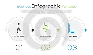 Set line Drawing compass, Hand drill and Corner ruler. Business infographic template. Vector