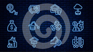 Set line Drop in crude oil price, Global economic crisis, Hanging sign with Sale, Dollar rate decrease, Money bag