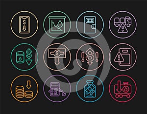 Set line Drop in crude oil price, Global economic crisis, Prison cell door, Dollar rate decrease, Mobile stock trading
