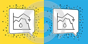 Set line Drop in crude oil price icon isolated on yellow and blue background. Oil industry crisis concept. Vector