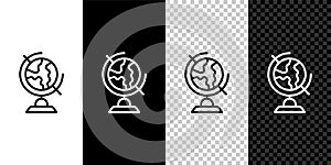 Set line Earth globe icon isolated on black and white, transparent background. Vector